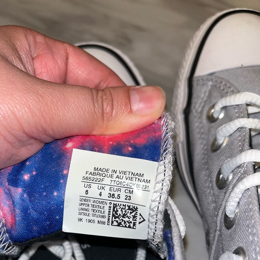 Converse Gray Low Top Sneakers with Pink & Navy Accents - Picture 3 of 6